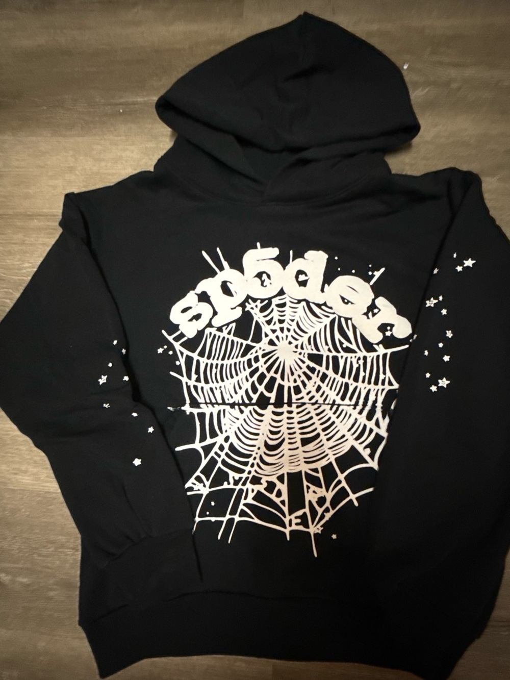 Black Crewneck Sweatshirt with White Spiderweb Graphic